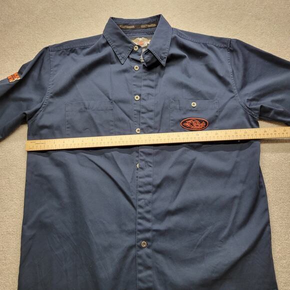 Vintage Harley Davidson Blue Garage Style Embroidered  Button Up Road Hog  Large - Picture 4 of 7